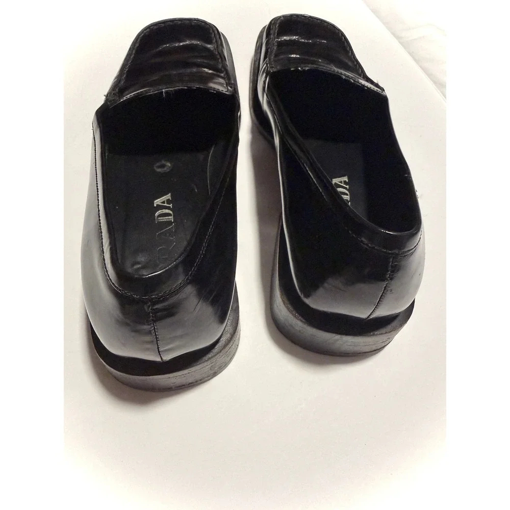 PRADA Square-Toe Loafer Casual Pumps Block Heel Black Size 6.5 - Picture 6 of 7